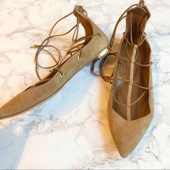 Aquazzura Cayenne Lace-Up Flats Cappuccino 9.5 - Picture 3 of 9